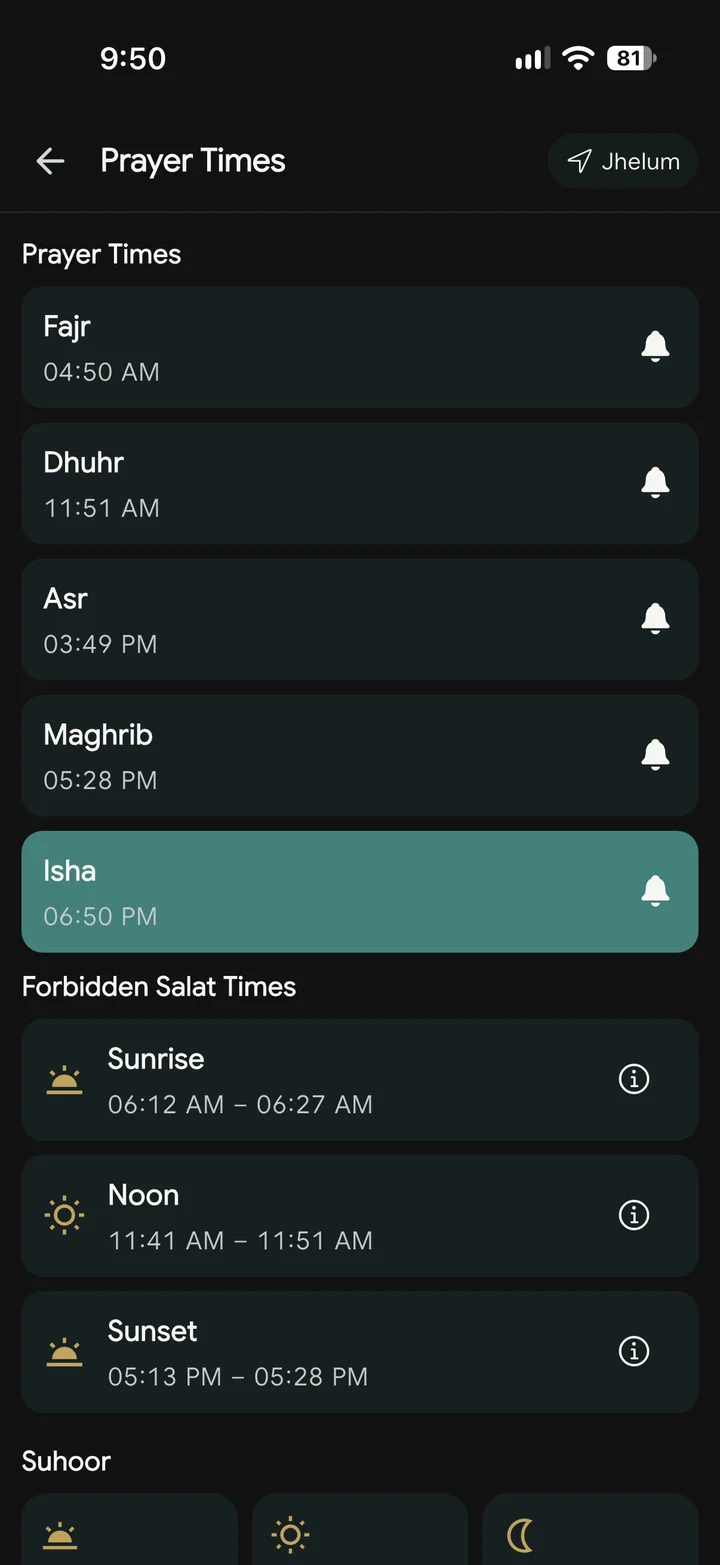 Rafeeq: Daily prayer times